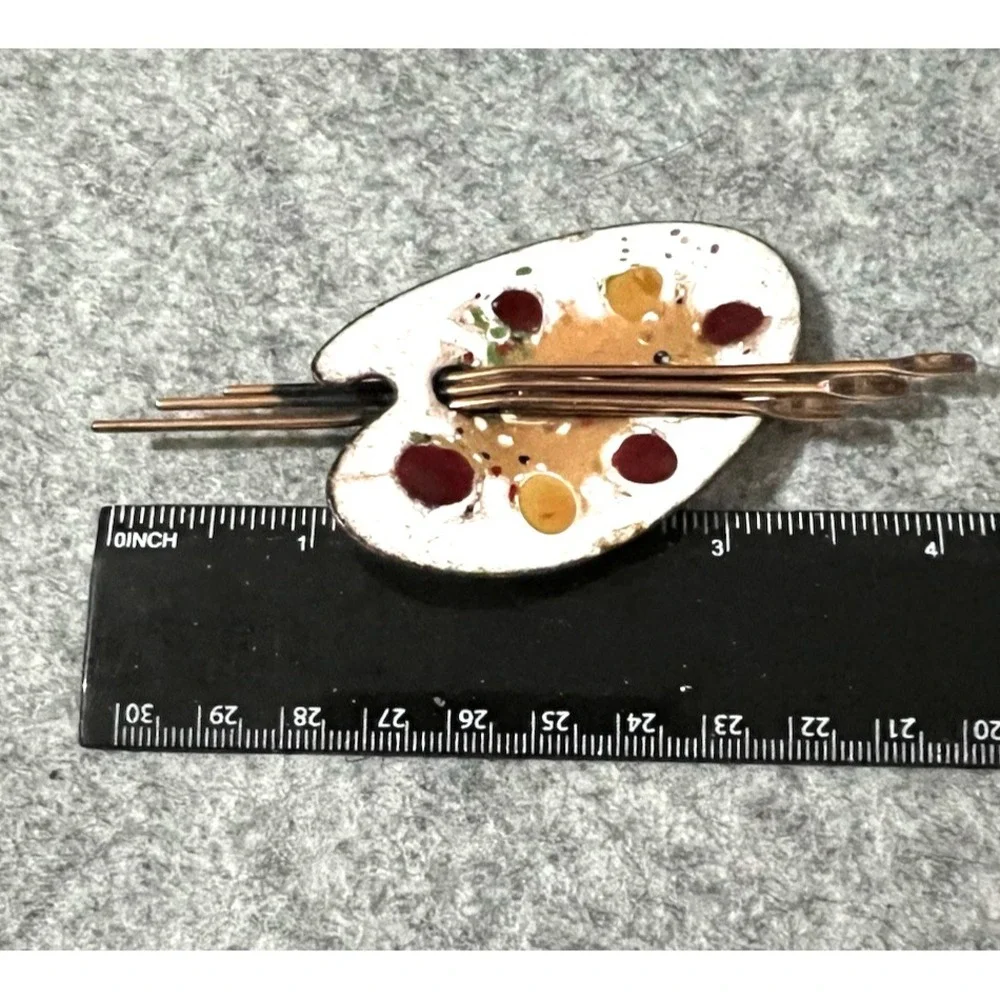 VTG Matisse Renoir Artist Palette Copper Enamel Large 1980's Brooch Pin Signed
